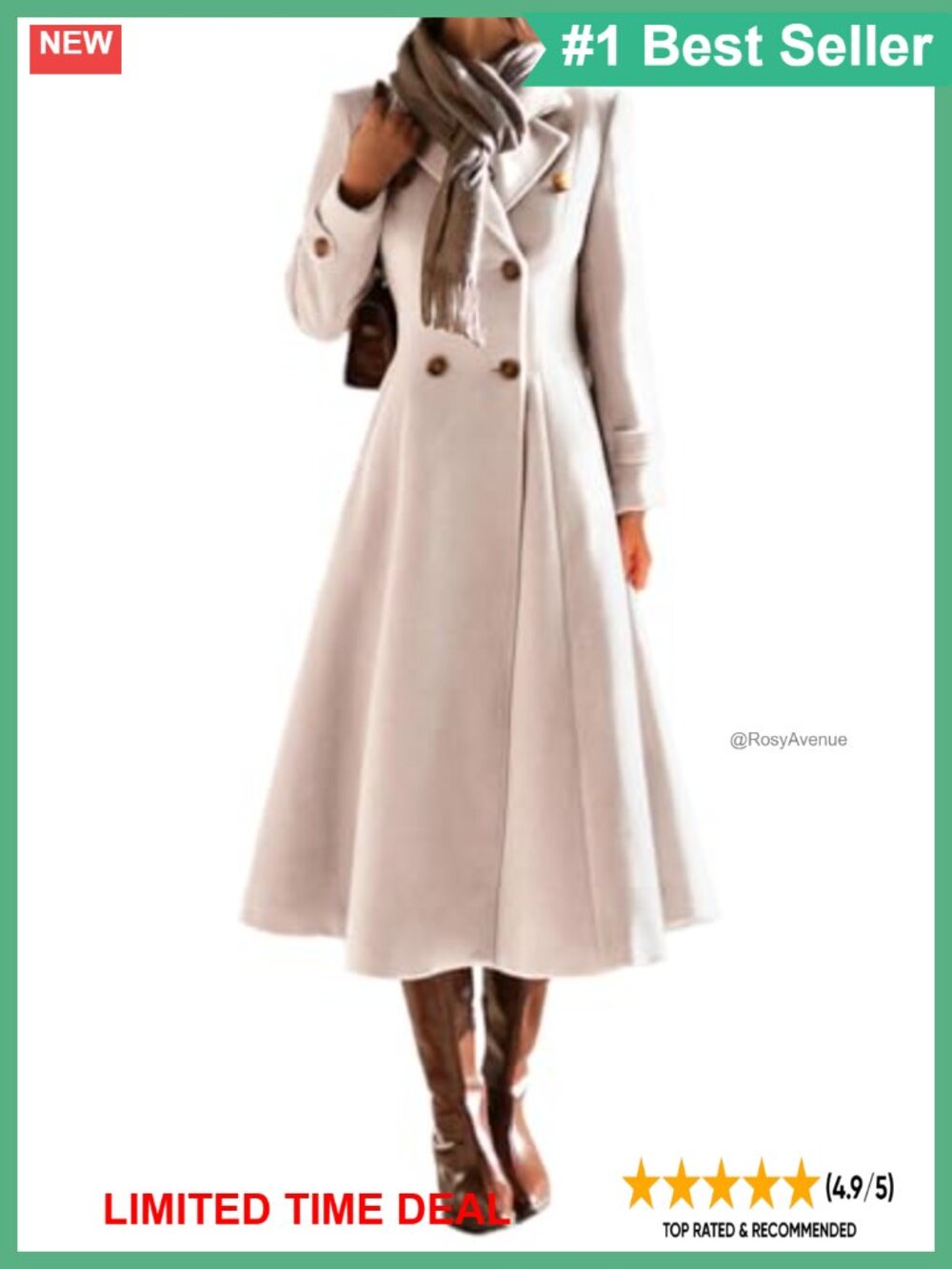 Long Wool Blend Peacoat Double Breasted Notch Lapel Winter Coat